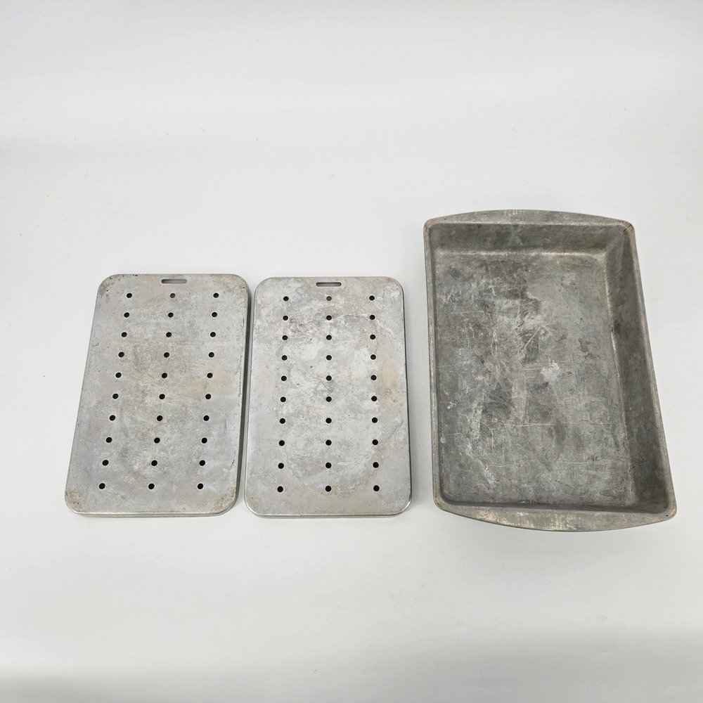 Vintage Aluminum Broiler Pan Roasting Drip Tray Set 3 Pc Rustic Kitchen Vintage